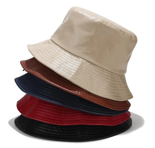 Unisex Comfortable Fashion PU Bucket Hat Waterproof Outdoor Sun Hat