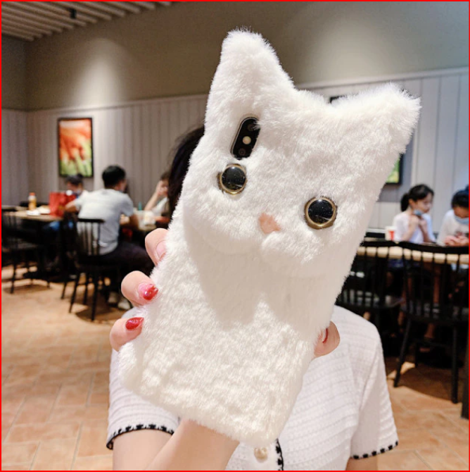 Cat Cartoon Plush Warm Soft Cover Case for Google Pixel 6 6 Pro 5 4 3