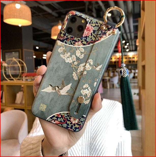 Chinese Style Wrist Strap Cover Case For Apple iPhone 15 14 13 12 Pro