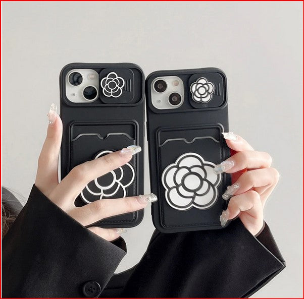 3D Flower Camellia Wallet Case for Apple iPhone 15 14 13 Pro Max Mini