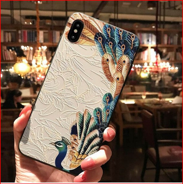 3D Embossed Peacock Cover Case For Apple iPhone 15 14 13 12 Pro Max XR