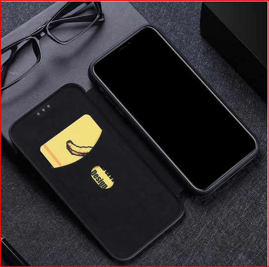 Carbon Fiber Flip PU Leather Case for Apple iPhone 15 14 13 12 11 Pro