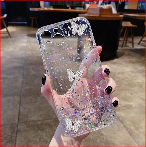 Butterfly Glitter Clear Cover Case Apple iPhone 15 14 13 12 11 Pro Max