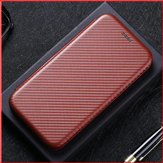 Carbon Fiber Flip PU Leather Case for Apple iPhone 15 14 13 12 11 Pro