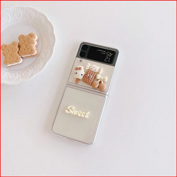 DIY 3D Candy Biscuit Clear Cover Case for Samsung Galaxy Z Flip 4 3