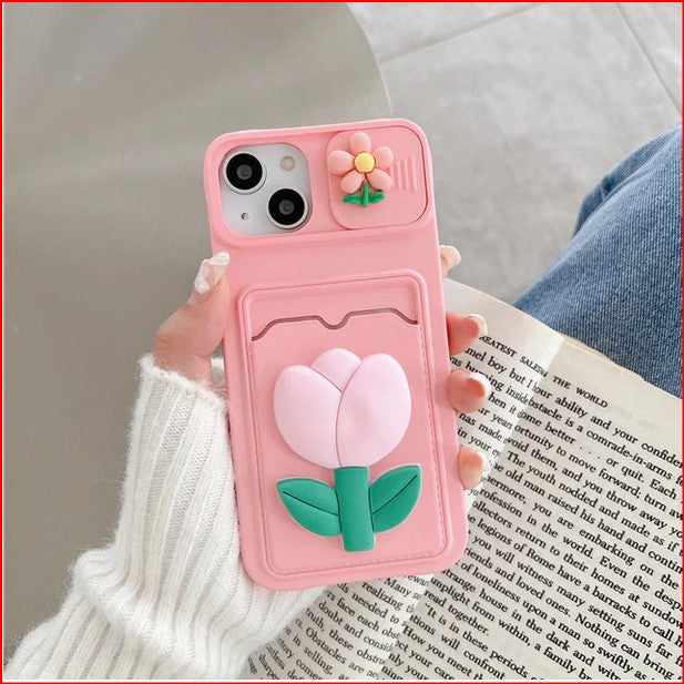 3D Flower Tulip Wallet Cover Case for Apple iPhone 15 14 13 12 Pro Max