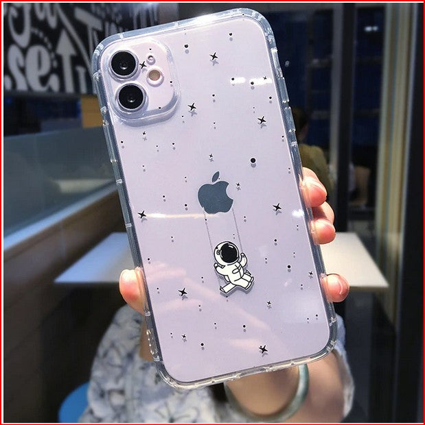Catoon Astronaut Clear Cover Case For Apple iPhone 15 14 13 12 Pro Max