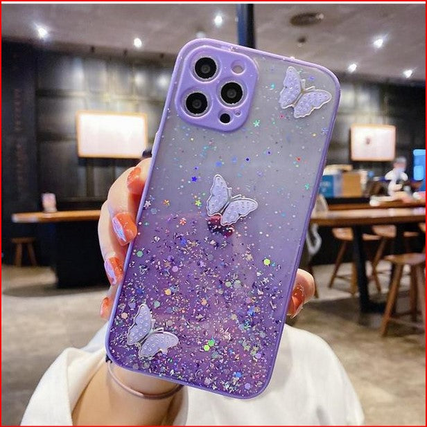 Butterfly Glitter Clear Cover Case Apple iPhone 15 14 13 12 11 Pro Max