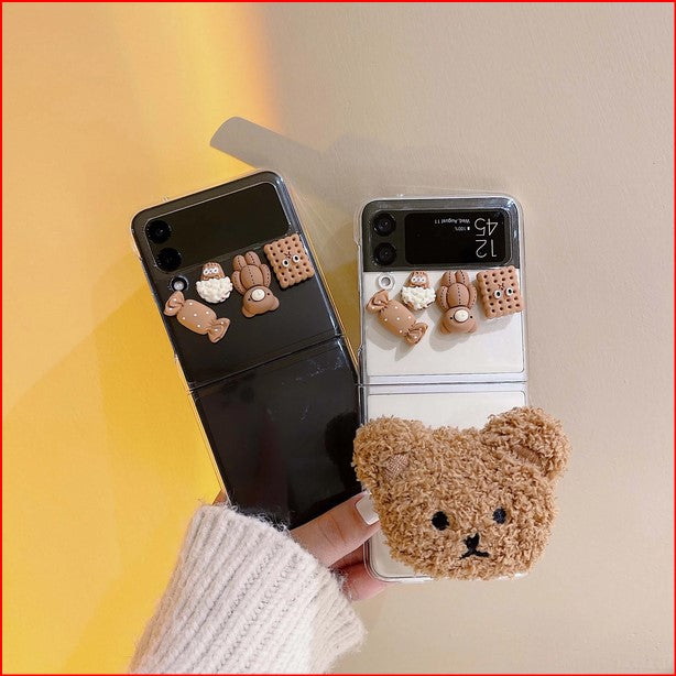 3D Fluffy Bear Clear Silicone Cover Case for Samsung Galaxy Z Flip 4 5