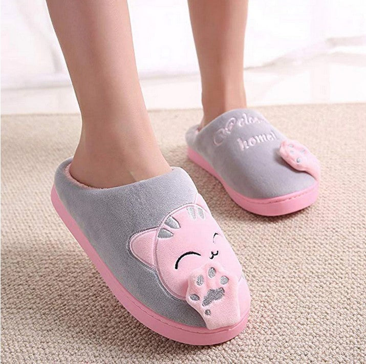 Comfortable Women Winter Home Slippers Cartoon Cat Shoes Non-slip Soft
