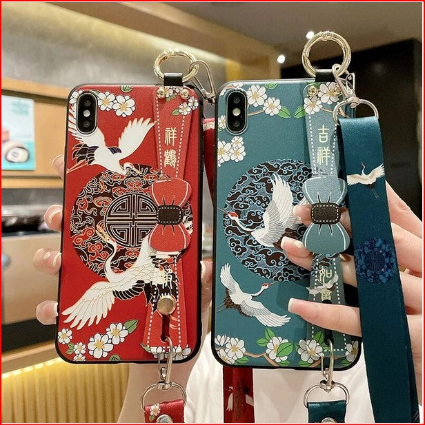 Chinese Style Bow Wrist Strap Case For Apple iPhone 15 14 13 12 ProMax