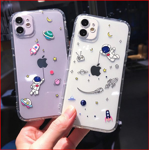 Catoon Astronaut Clear Cover Case For Apple iPhone 15 14 13 12 Pro Max