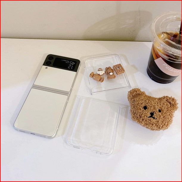 3D Fluffy Bear Clear Silicone Cover Case for Samsung Galaxy Z Flip 4 5