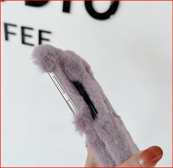 Cartoon Fluffy Fur Funny Face Cover Case For Samsung Galaxy Z Flip 3 4