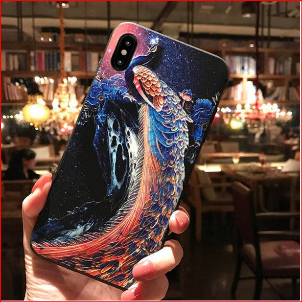 3D Embossed Peacock Cover Case For Apple iPhone 15 14 13 12 Pro Max XR