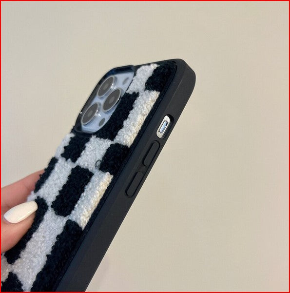 3D Plush Chequer Cover Case for Apple iPhone 15 14 13 12 Pro Max Plus