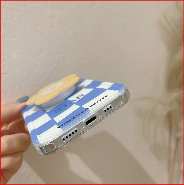 Block Plaid Flower Holder Case for Apple iPhone 15 13 12 11 Pro Max Mini
