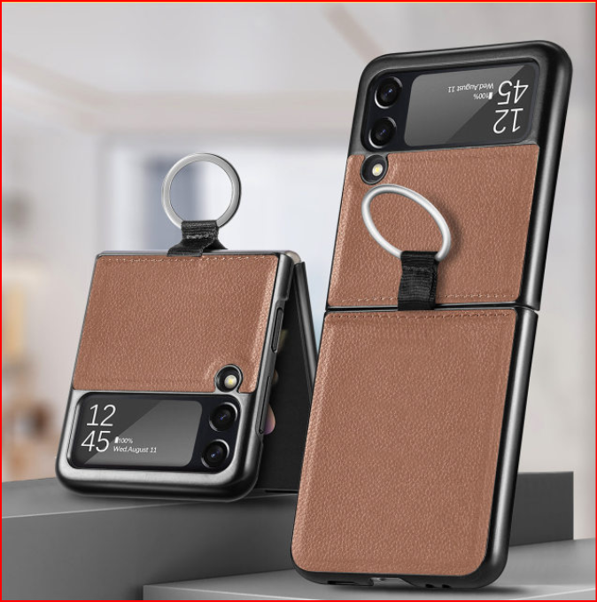 Fashion Ring Leather Protective Cover Case for Samsung Galaxy Z Flip 3