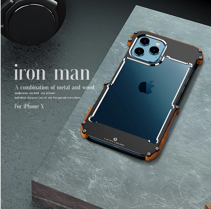 Aluminum Bumper Metal & Wood Case for Apple iPhone 15 14 13 Max Mini