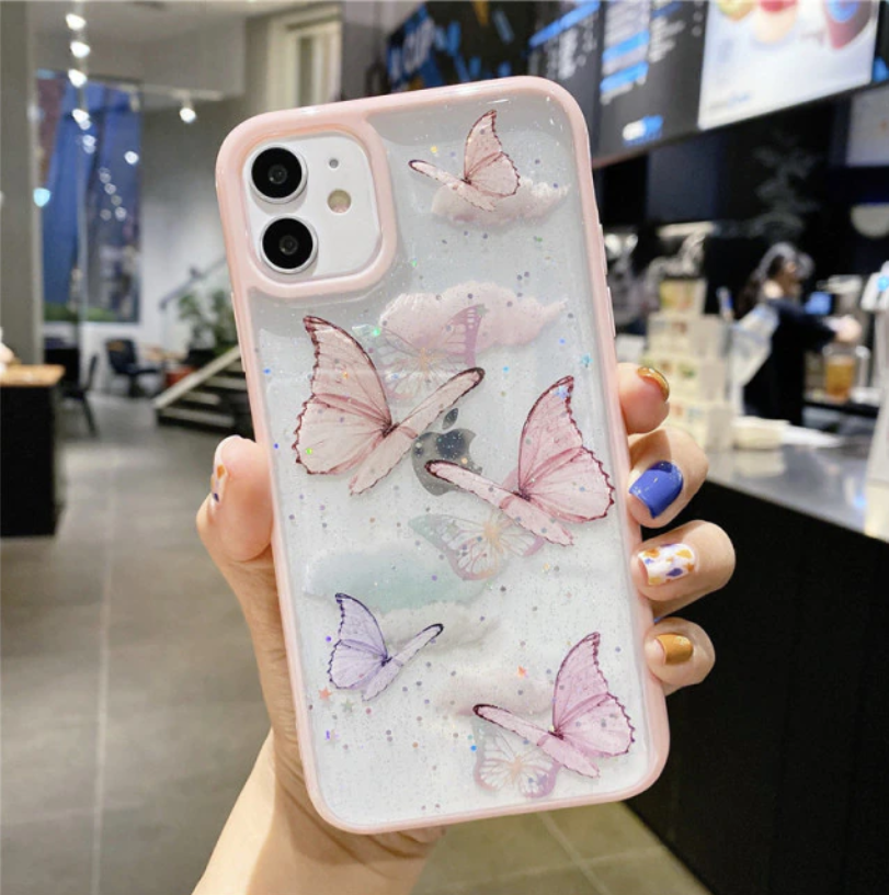 Clear Glitter Butterfly Cover Case for Apple iPhone 15 14 13 12 11 Pro