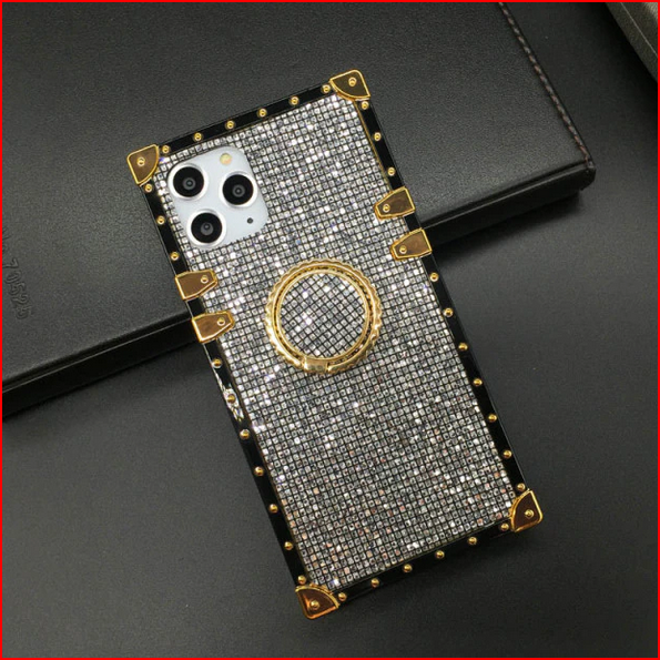 Bling Glitter Square Ring Case for Apple iPhone 15 14 13 12 11 Pro Max