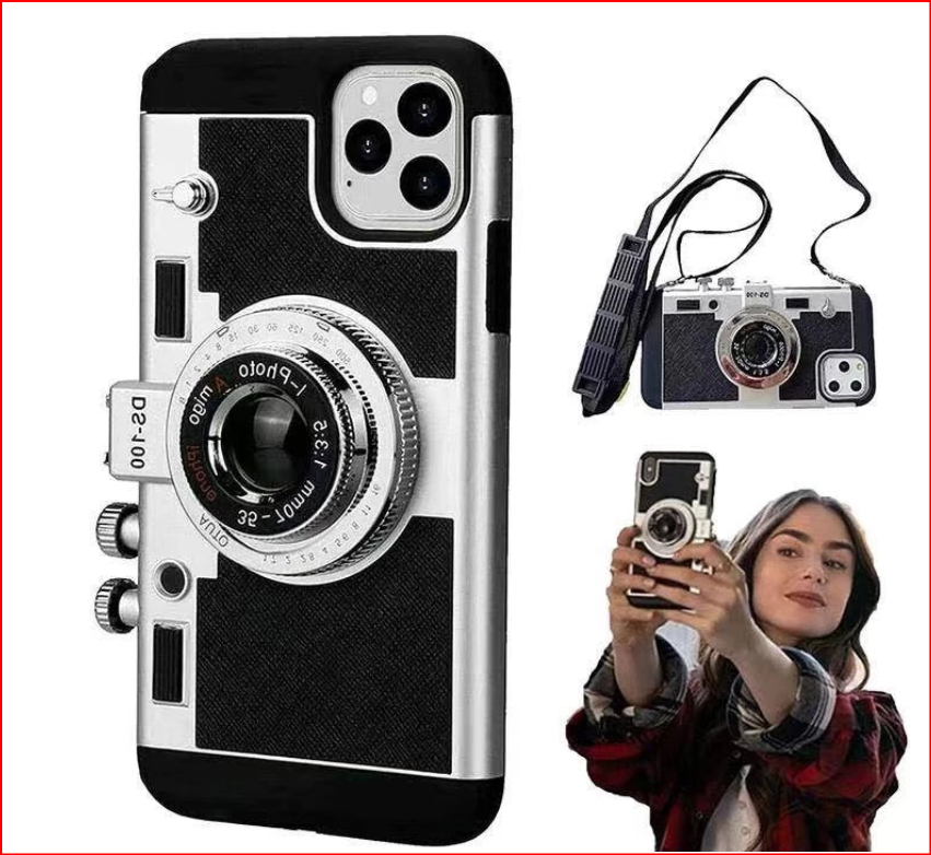 3D Retro Camera Lanyard Case For Apple iPhone 15 14 13 12 Pro Max Mini