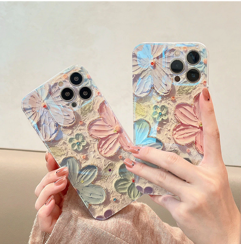 Fashion Flowers Glitter Cute Cover Case for Apple iPhone 14 13 Pro Max