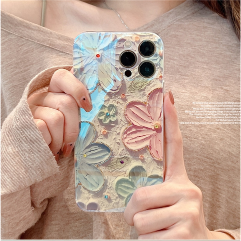 Fashion Flowers Glitter Cute Cover Case for Apple iPhone 14 13 Pro Max