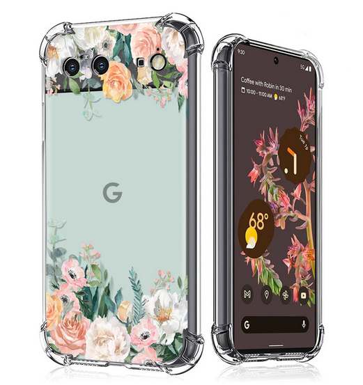 Flower Floral Clear Shockproof Cover Case for Google Pixel 7 Pro 6 Pro