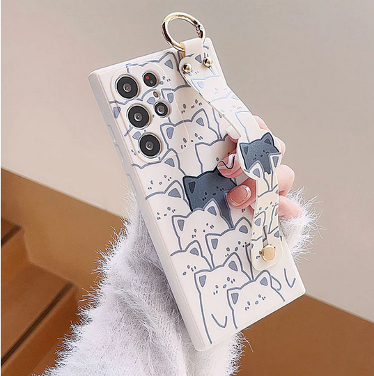 Couple Cat Wrist Strap Case for Samsung Galaxy S23 S22 S21 Plus Ultra