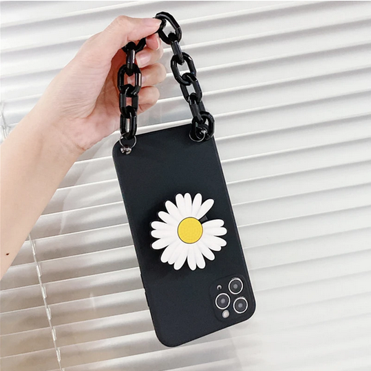 Flower Stand Chain Strap Black Cover Case for Google Pixel 6 Pro 5A 4A