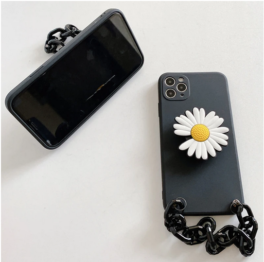 Flower Stand Chain Strap Black Cover Case for Google Pixel 6 Pro 5A 4A