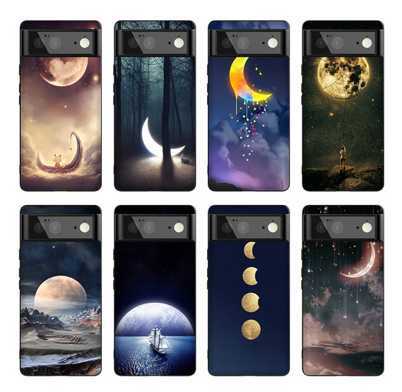 Cartoon Stars Moon Silicone Cover Case for Google Pixel 6 Pro 5A 4A