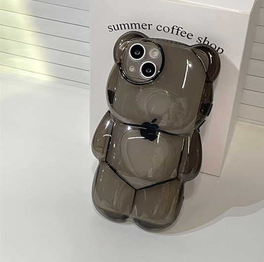Cartoon 3D Bear Transparent Case for Apple iPhone 15 14 13 12 Pro Max