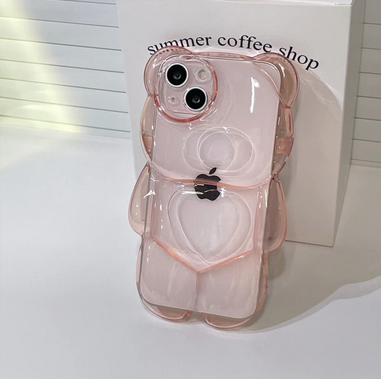 Cartoon 3D Bear Transparent Case for Apple iPhone 15 14 13 12 Pro Max
