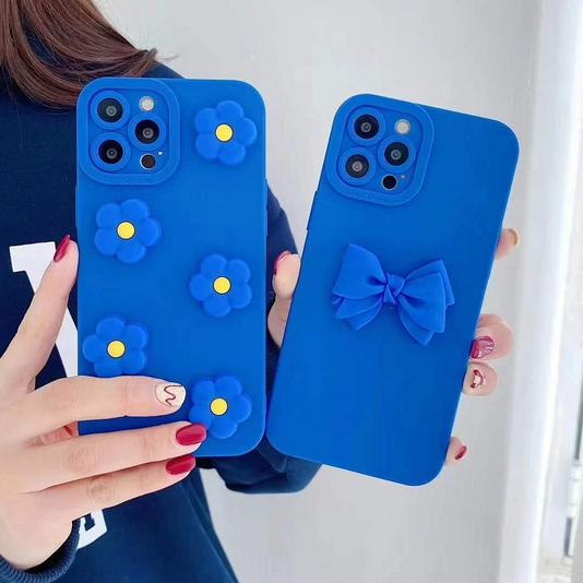 Blue Solid Color 3D Flower Heart Cover Case for OnePlus 10 Pro 9 Pro 8