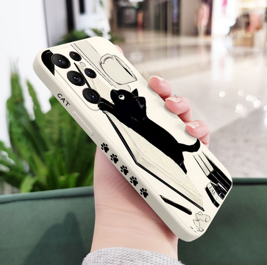 Cartoon Naughty Black Cat Case For Samsung Galaxy S23 S22 Plus Ultra