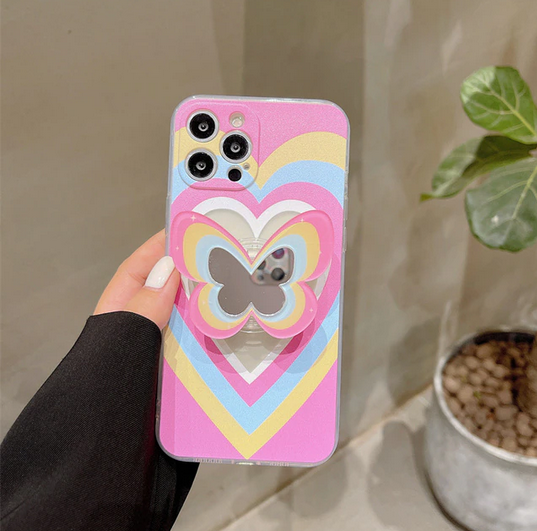 Heart Mirror Holder Stand Butterfly Case For Samsung Galaxy S23 S22