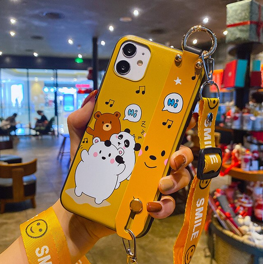 Cartoon Cat Panda Stand Strap Lanyard Case For Samsung Galaxy S23 S22