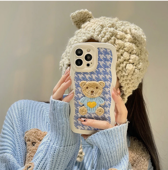 Wave Plush Wool Bear Cover Case for Apple iPhone 14 13 12 11 Pro Max