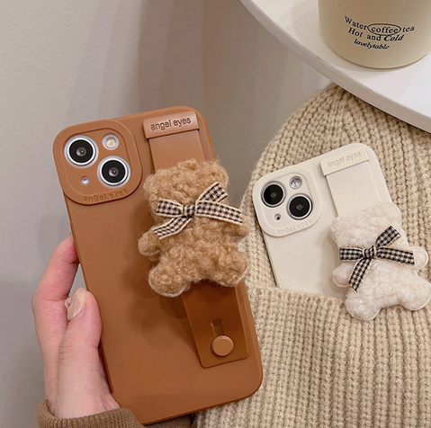 3D Bear Wrist Strap Holder Stand Cover Case for Apple iPhone 15 14 13