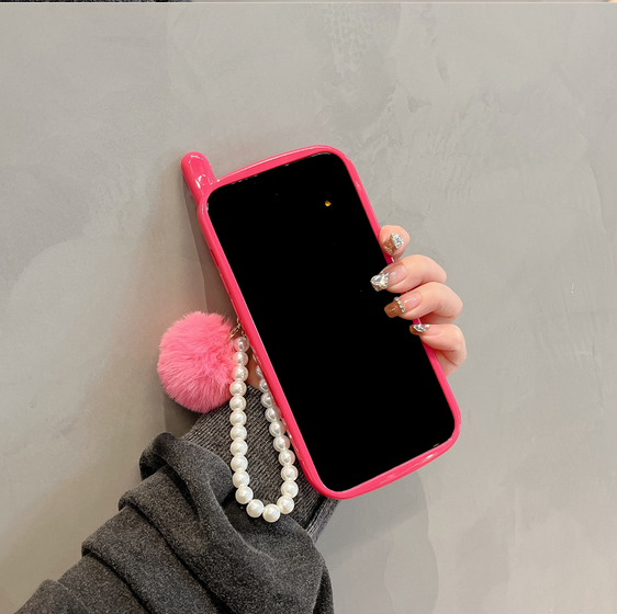 3D Telephone Hairball Pearl Bracelet Case for Apple iPhone 15 14 13 12