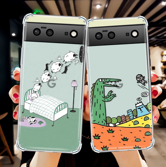 Funny Animal Cartoon Clear Cover Case for Google Pixel 7 Pro 6A 5A 4XL