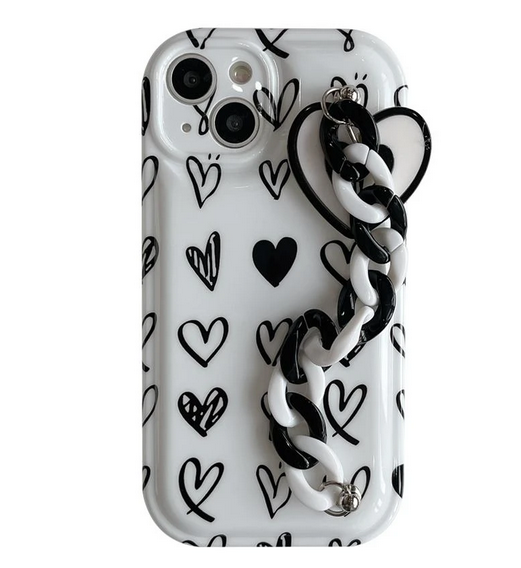 Graffiti Sketch Love Heart Bracelet Case for Apple iPhone 14 13 12 11