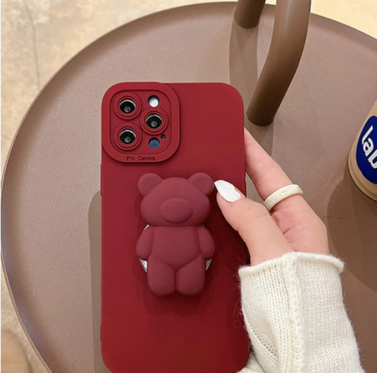 3D Bear Ring Holder Stand Case for Apple iPhone 15 14 13 12 11 Pro Max
