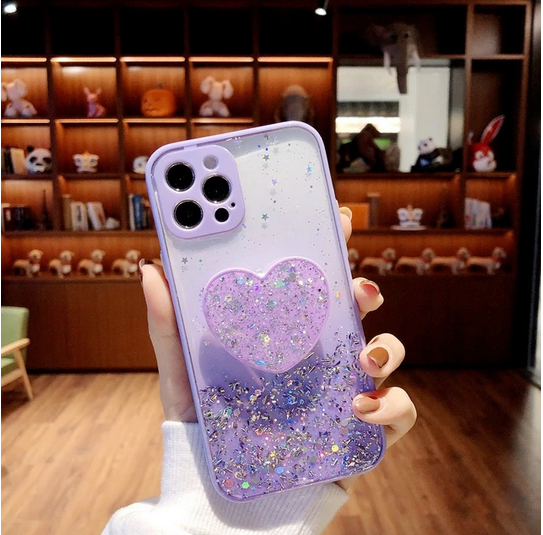 Glitter Heart Holder Stand Case for Apple iPhone 15 14 13 12 Pro Max