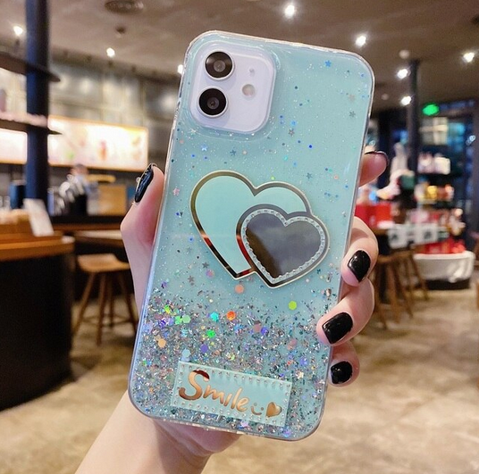 Glitter Heart Mirror Smile Case for Apple iPhone 15 14 13 12 Pro Max