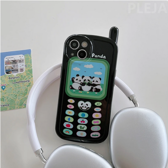 3D Retro Vintage Cellphone Panda Cover Case For Apple iPhone 15 14 13