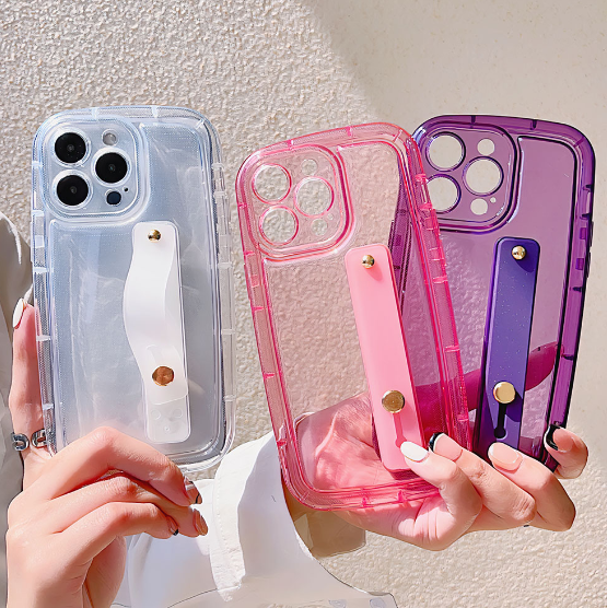 Wrist Strap Transparent Stand Case For Samsung Galaxy S23 S22 S21 S20