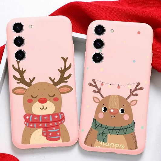 Cartoon Deer Merry Christmas Case For Samsung Galaxy S23 S22 S21 Ultra